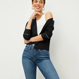 M.M LAFLEUR open front jacket M rayon crop black knit Sant Ambroeus Jardigan